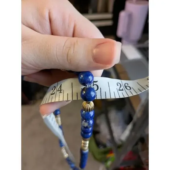 Blue Lapis Vintage Necklace Bracelet and Earring Suite with Gold Beads & Pearls - Picture 7 of 7